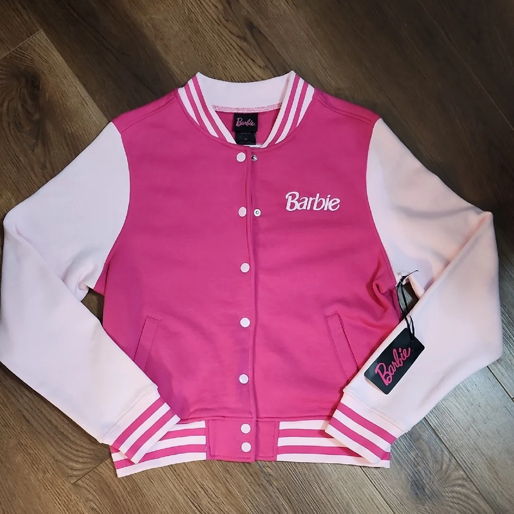 Barbie Fleece Snap Varsity Jacket NWT - Picture 1 of 4